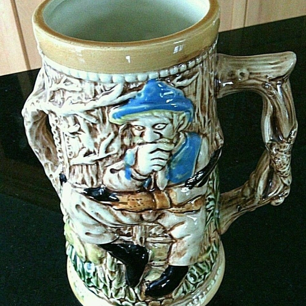 German Beer Stein Vintage Tankard Bar Mug Woodsman Forest Tree House Home Drinks